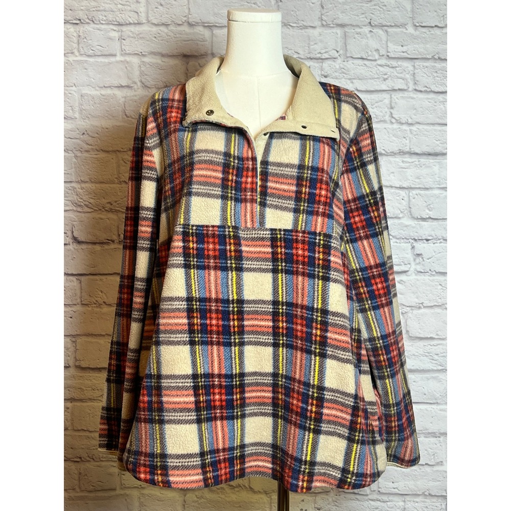 Entro Plaid Sherpa Fleece Pullover Snap Collar Women's Size XL